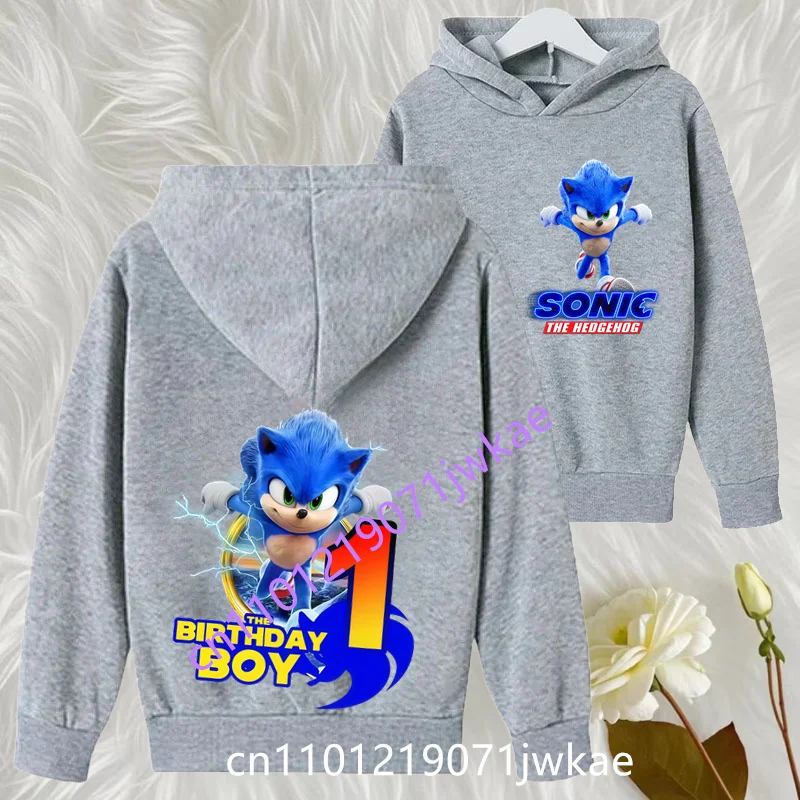 

Supersonic Front Back Design Sonic 1-9 Y Birthday Gift Children's Hooded Sweatshirt Boys Casual Shirt Autumn/Winter Long Sleeve