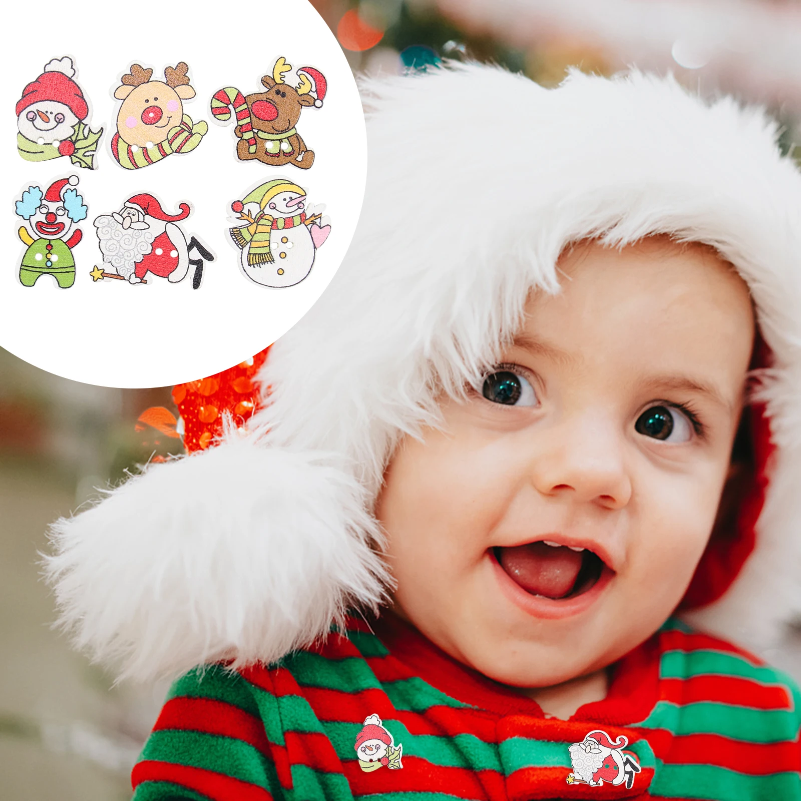 

50pcs Christmas Wooden Buttons 2 Holes Diy Sewing Craft Santa Snowman Button For Clothing Decoration Knitting Scrapbooking