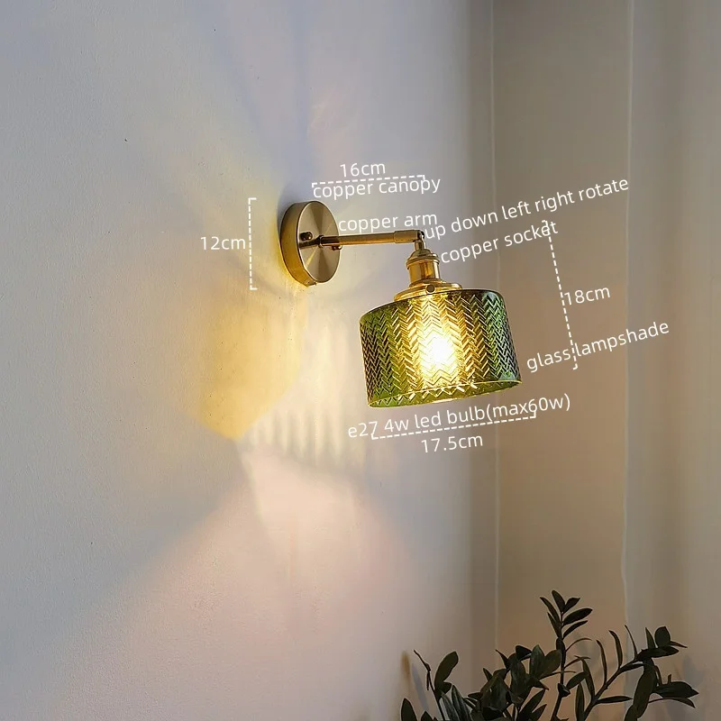 IWHD Vintage Style LED Wall Lights Decoration Copper Bathroom Mirror Living Room Bedside Lamp Glass Applique Murale