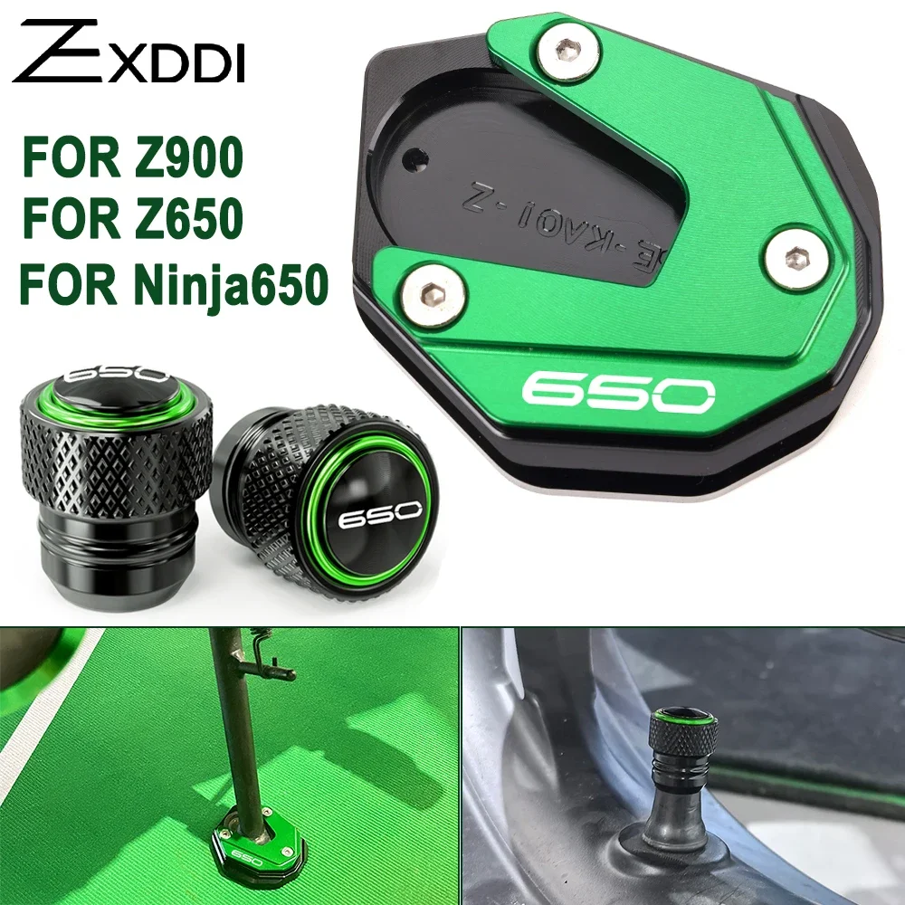 

For KAWASAKI Z900 Z650 Z 900 650 RS NINJA650 Motorcycle Accessories Side Stand enlarged plate Kickstand Foot Pad Tire valve caps