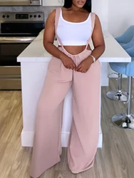 Solid Color Overall Jumpsuit Casual Tie Waist Overall Jumpsuit For Spring & Summer  Women's Clothing