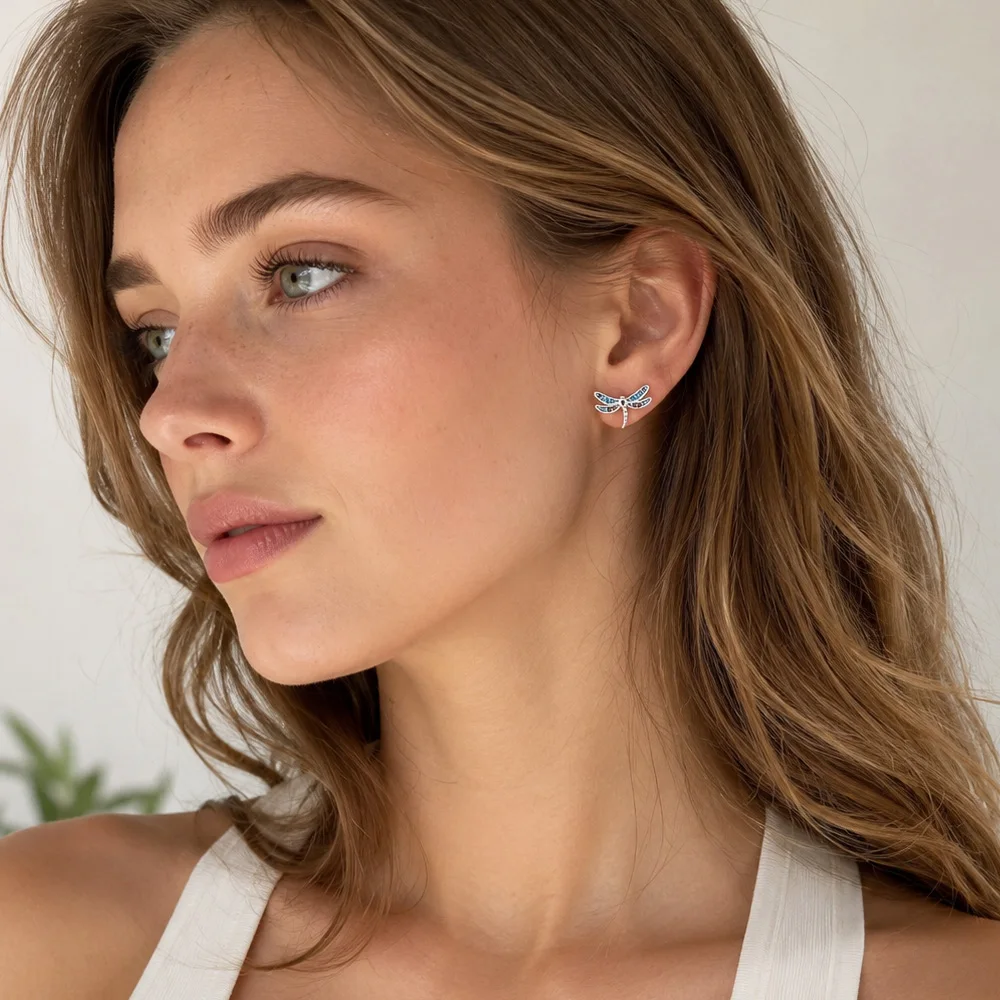Stud Ohrringe Libelle, Europa Böhmen Feine Jewerly Für Frauen Geschenk In Feste 925 Sterling Silber – Detail 2