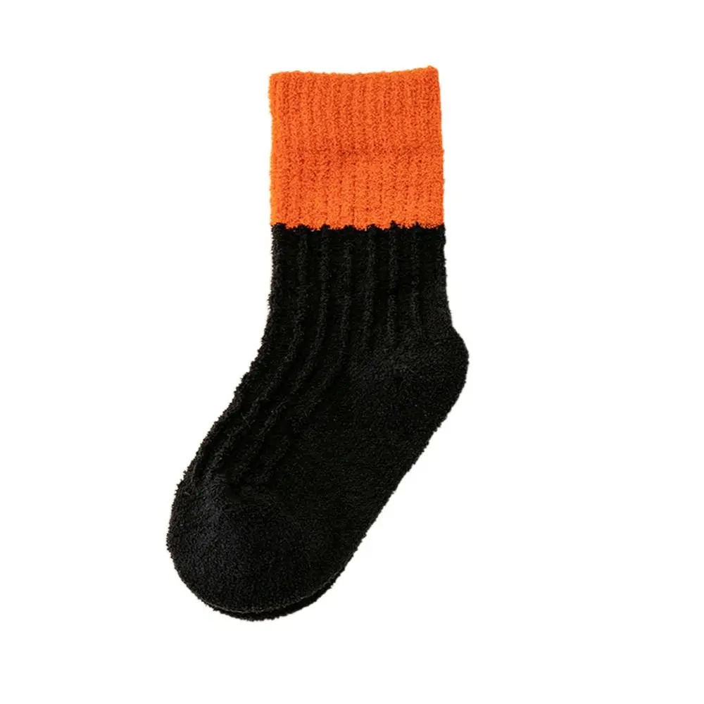 Home Sleeping Socks Gifts Coral Fleece Patchwork Color Children  Socks Floor Socks Mid Tube Socks Striped Socks