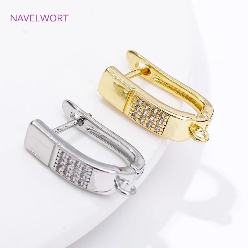 Earrings Making Supplies 18K Gold Plated Brass Inlay Zircon Earwire Earring Hooks Clasp Fasteners DIY Jewelry Making Accessories