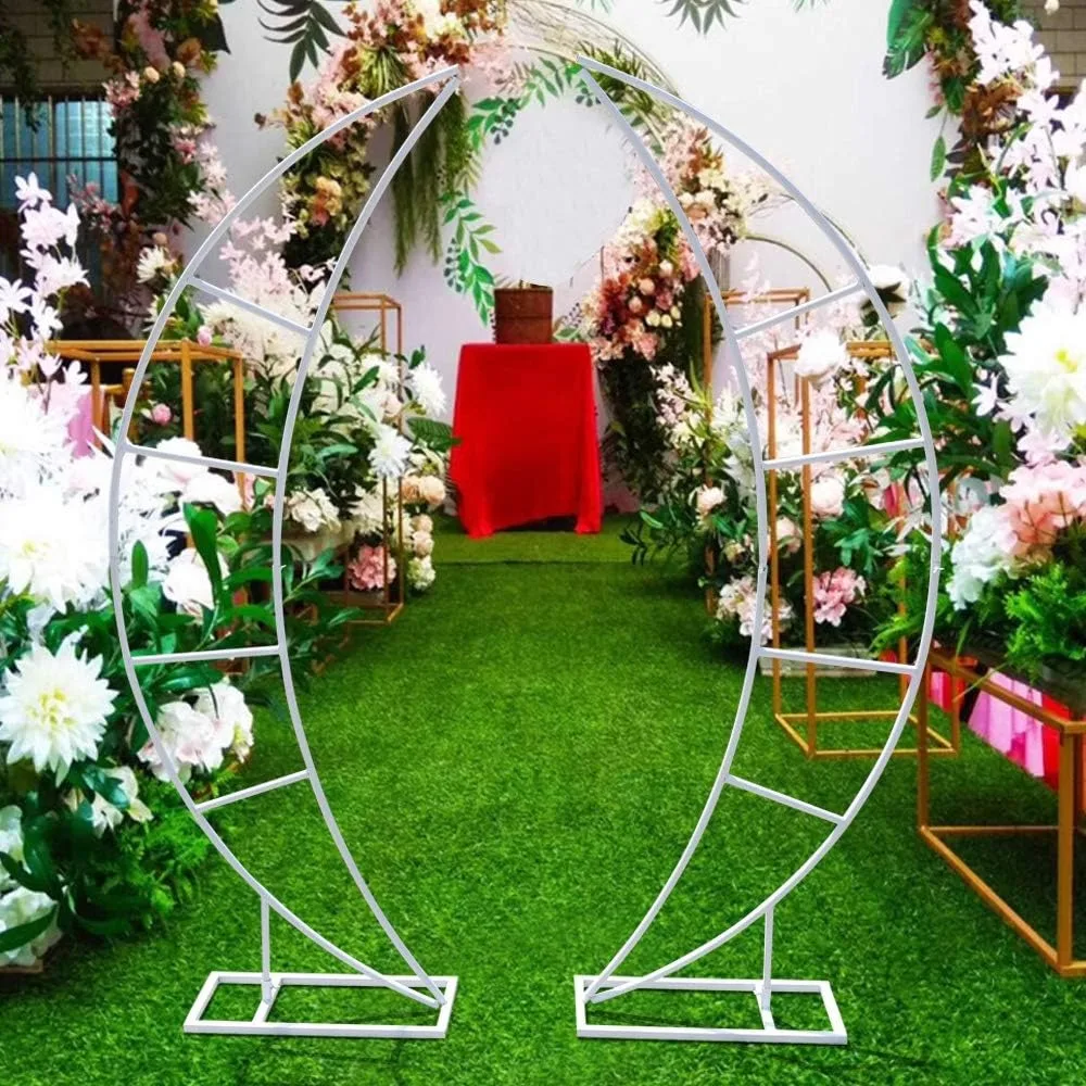 Wedding Arch Stand with Bases, Easy Assembly 2m/6.56ft Iron Wedding Arch 2 Piece Crescent Moon Floral Stand for Weddings Backdro