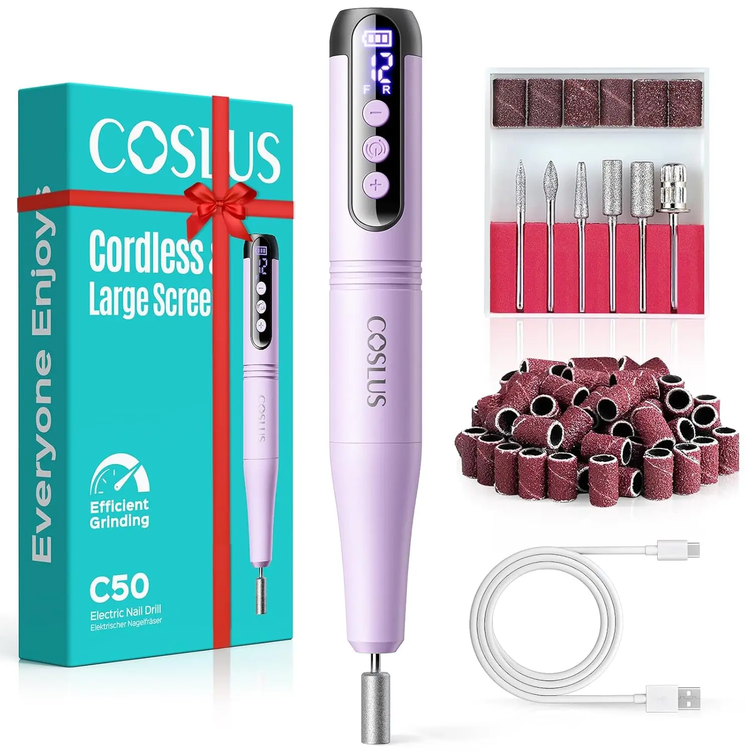 

12-Speed Cordless Nail Drill with LED Display for Manicure & Pedicure, Portable Rechargeable E-file for Acrylic Gel Removal & Nail Art