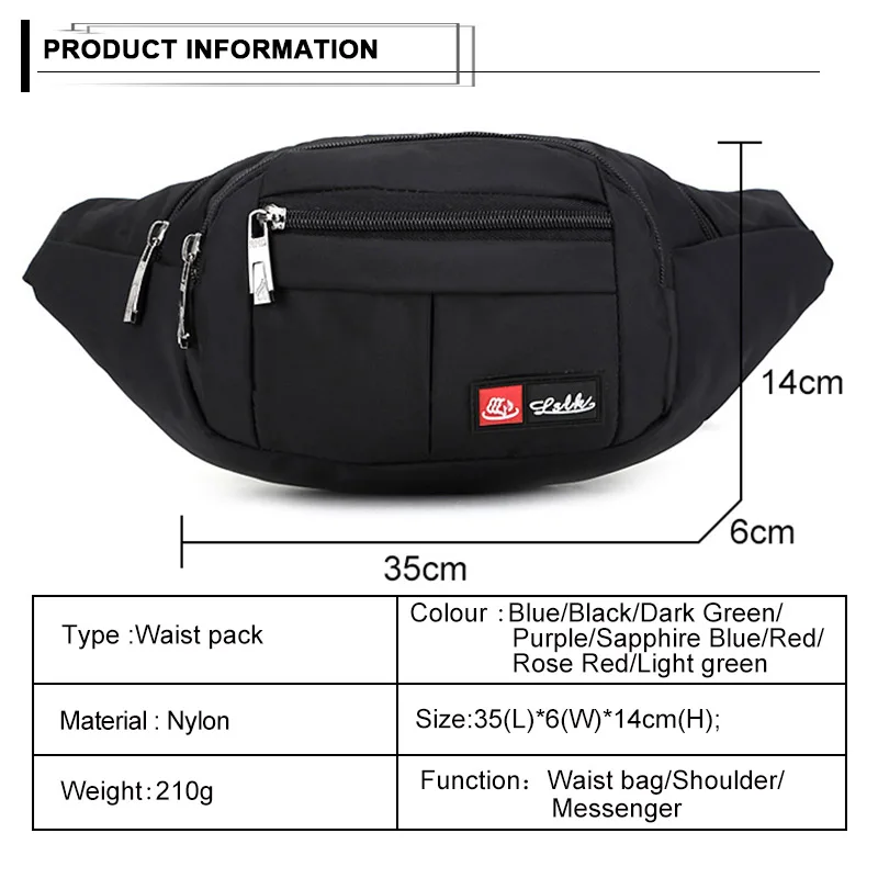 Nylon Fanny Pack para homens e mulheres, Bolsa de cintura, Bolsa de cinto, Masculino, Barriga Canguru, Banana, Bum, Quadril, Lady Side Sack, Celular, Cintura, Trabalho