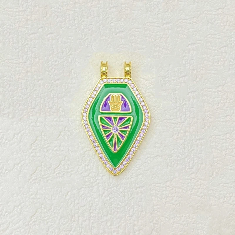 1 Piece Diamond Tarot Enamel Double Ear Pendant for Diy Necklace Jewelry Making Brass Plated Vintage Literary Luxury Accessories