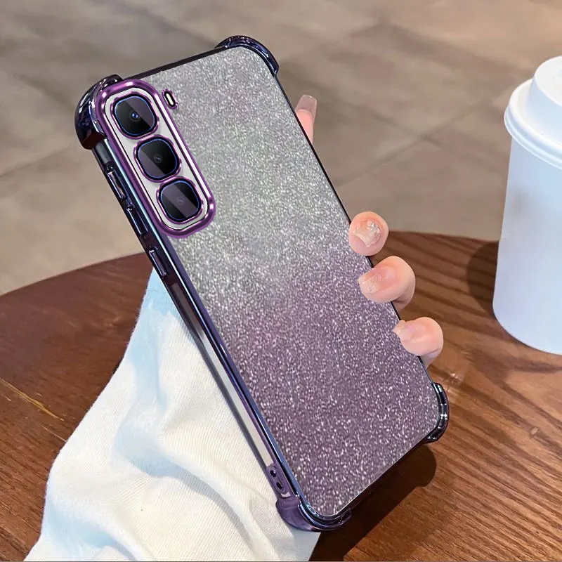 Glitter Plating Clear Protective Cover For Infinix Hot 60 Pro+ 60i 4g Case Flxebile TPU Four-corner Shockproof Fundas