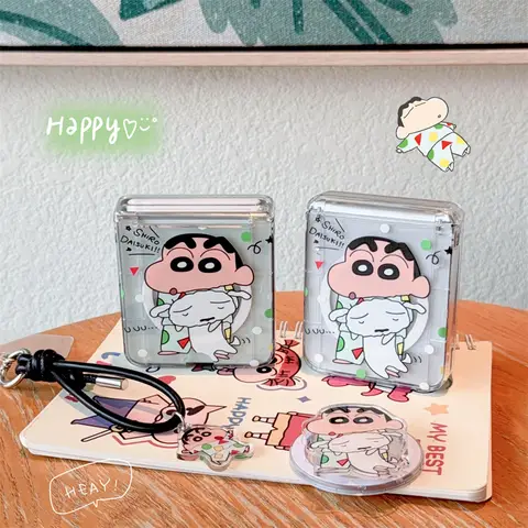 Korean Ins Cartoon Magnetic Phone Case for Samsung Galaxy Z Flip 8 Flip 7 8 6 5 4 3 Cover With Magsafe Stand Chain Cute