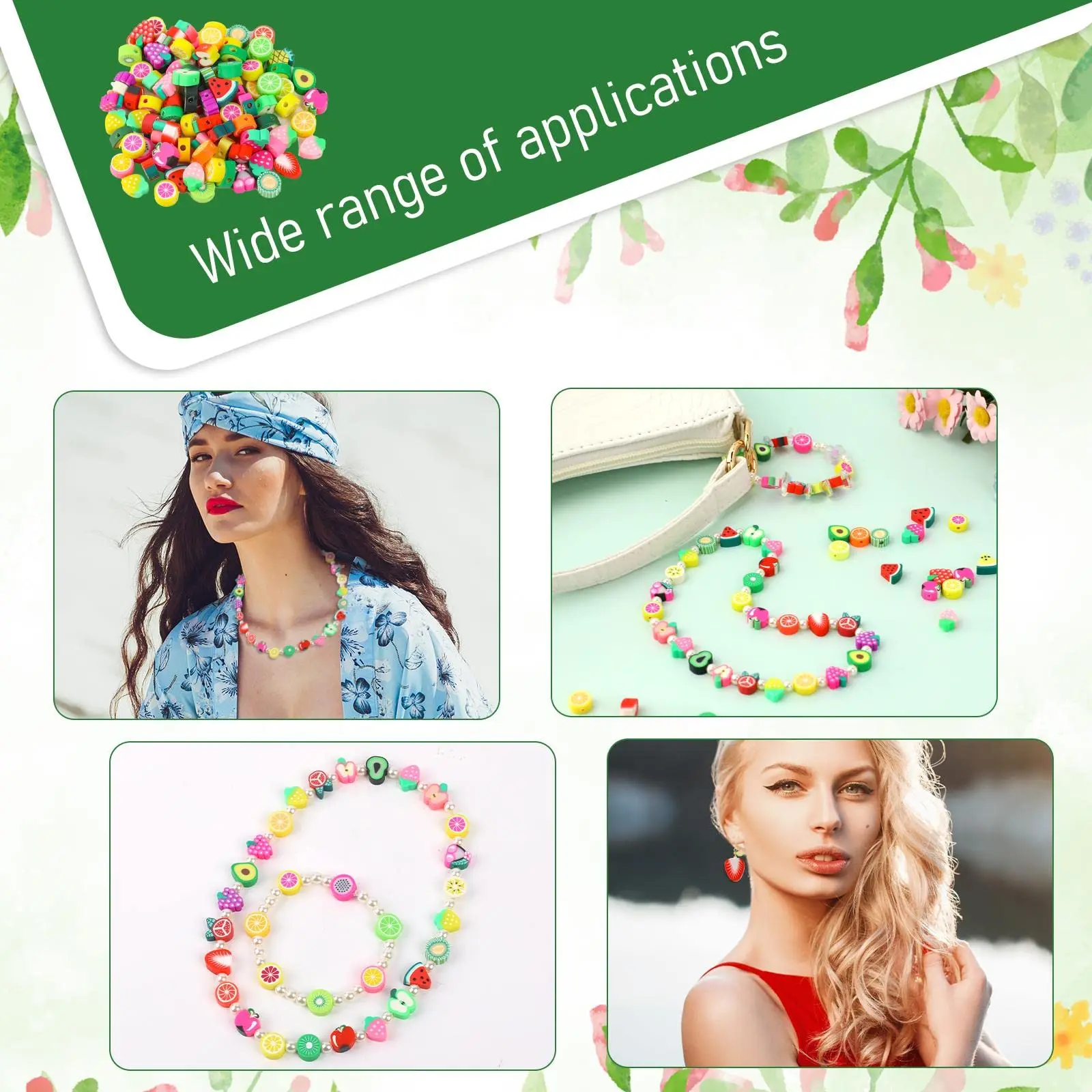 100pcs Soft Ceramic Fruit Heart Shaped  Beads For DIY Jewelry Making Accessories Fresh Graduation Season, School Season Gifts image 2