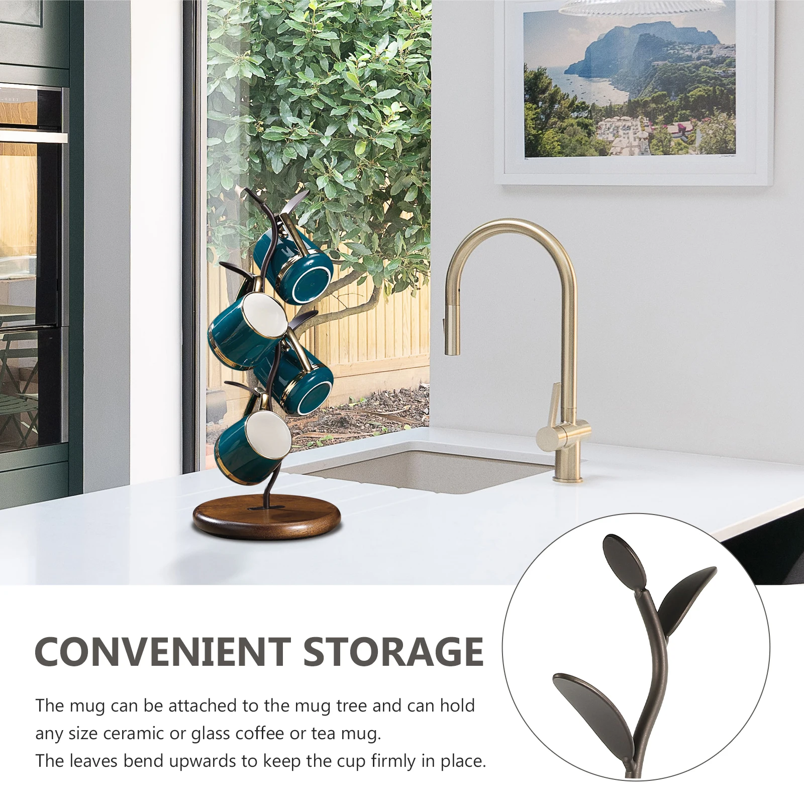 

Premium Coffee Cup Hanger Mug Tree Rack For Kitchen Counter Bottle Drying Stand Wood Iron Non-Slip Household Organizer Cup