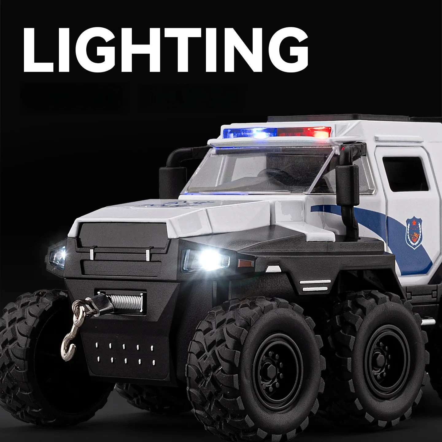 1: 32 Eight Wheel Conqueror Police Car Alloy Car Power Return Sound And Light Military Police Theme Ornament For Alloy Diacast