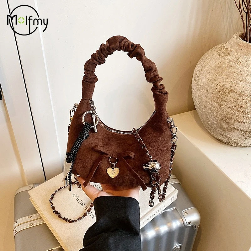 

Y2K Underarm Bags for Women Pleated Handle Ladies Chain Handbag Adjustable Strap Shoulder Crossbody Bag 2025 Autumn and Winter