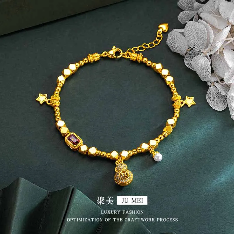 

9999 24K Real Gold Pearl Gourd DIY Bracelet Micro-Inset Zircon Money Gourd Ruby Bracelet Niche Women's Jewelry