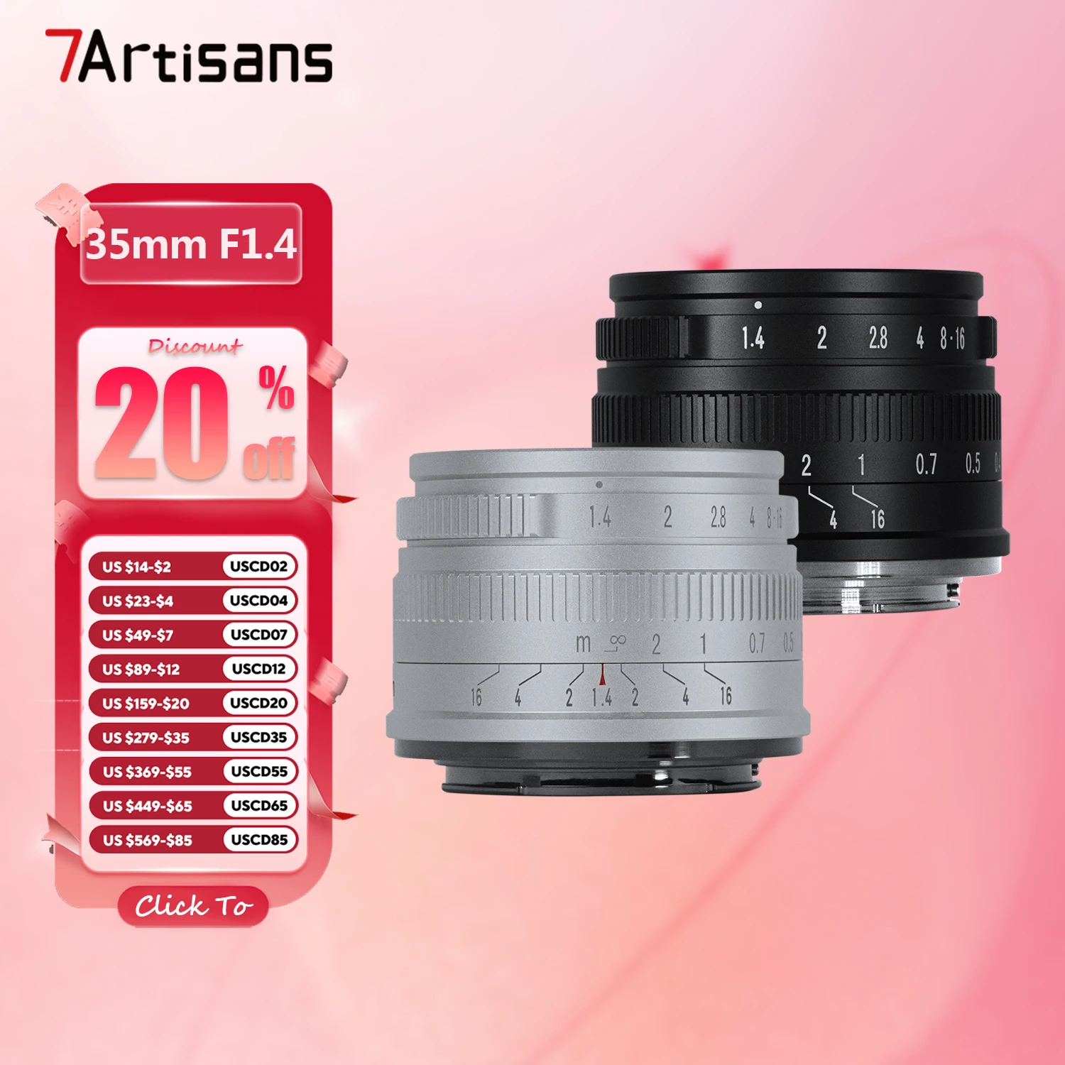 7artisans APS-C 35mm F1.4 Large Aperture Portrait Prime Lens for Camera with Sony E Nikon Z Fujifilm XF Canon RF EOS-M M43 Mount