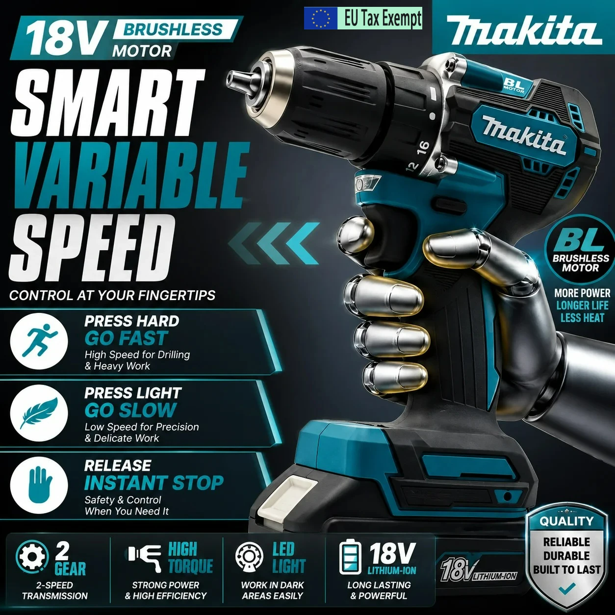 100% Original Makita DDF487 Akku-Bohrschrauber Bürstenloser Elektro-Schlagschrauber 18V Wiederaufladbares Elektrowerkzeug - Makita 18V Akku DDF487 Bürstenloser Elektro-Bohrschrauber, Geeignet für