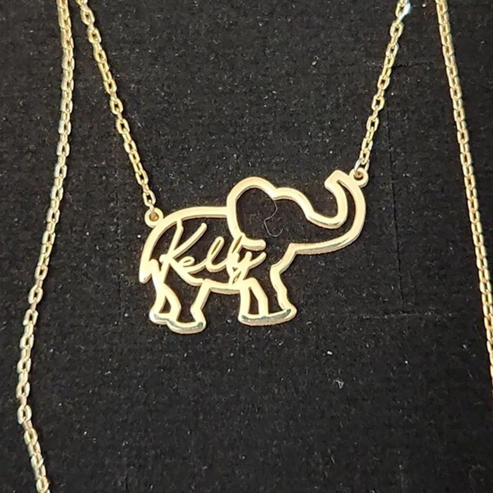 Custom Cute Elephant Necklace Gold Plated Stainless Steel Personalized Name Choker Necklaces Best Friend Gift Christmas Gift