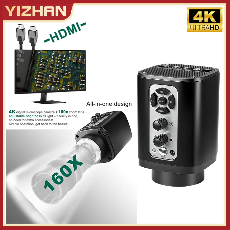 

Электронный микроскоп YIZHAN 4K HD с регулируемой подсветкой, увеличением 160X, сверхбольшим рабочим расстоянием, инструменты для ремонта, HDMI Type-C, 1080P 60FPS