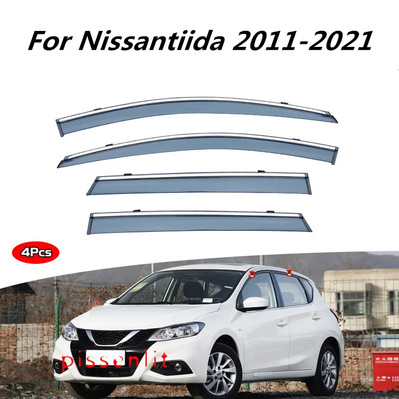 

For Nissan TIIDA Tiida 2011-2021 Accessories Window Visors Weathershields Wind Rain Guards Outer Trim Chrome Awnings Shelters