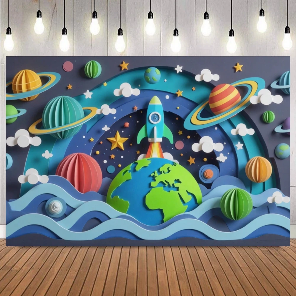 

Space Adventure Birthday Photography Background Backdrop Planets Astronaut Rocket Ship Kids Boys Birthday Party Decor Backdrop