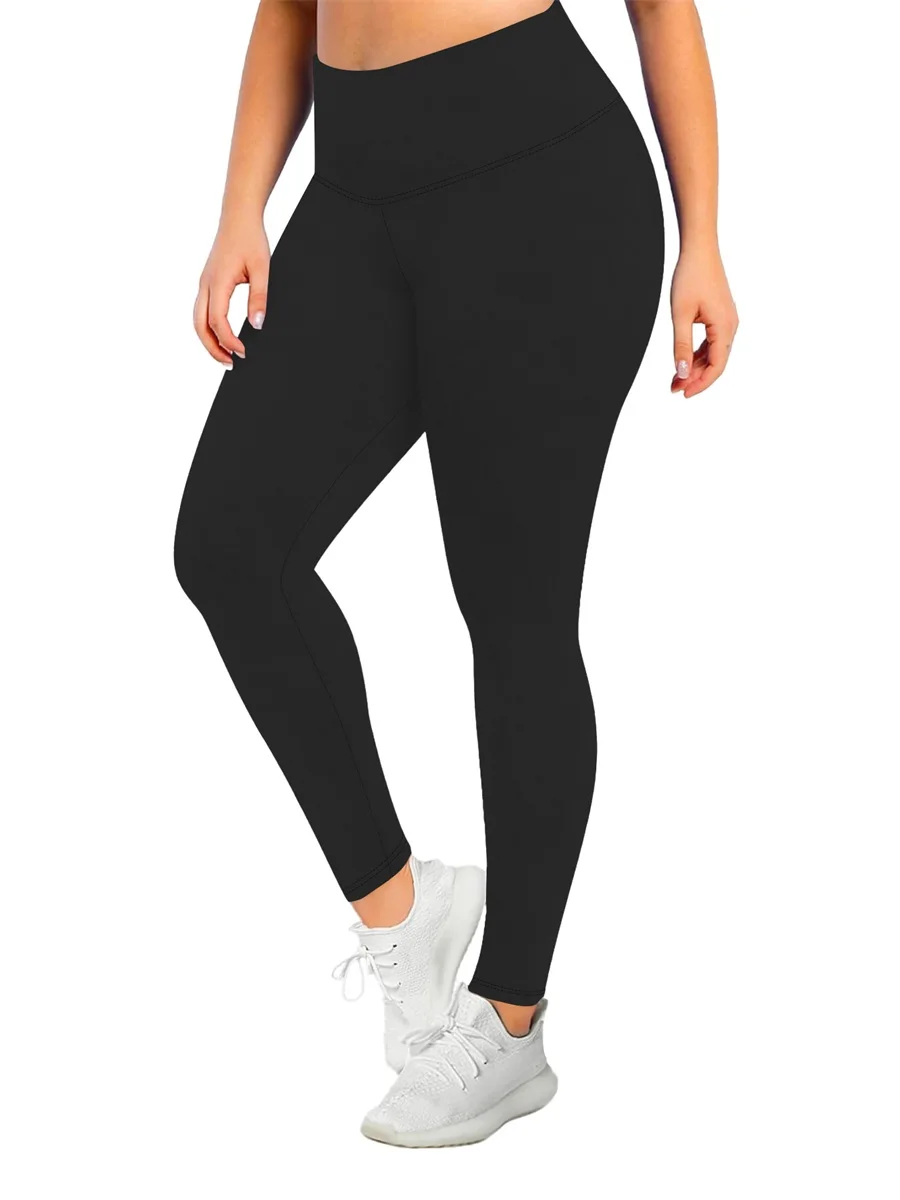 Leggings de yoga de cintura alta feminina plus size cor sólida estiramento calças de treino para correr ginásio fitness activewear calças de yoga