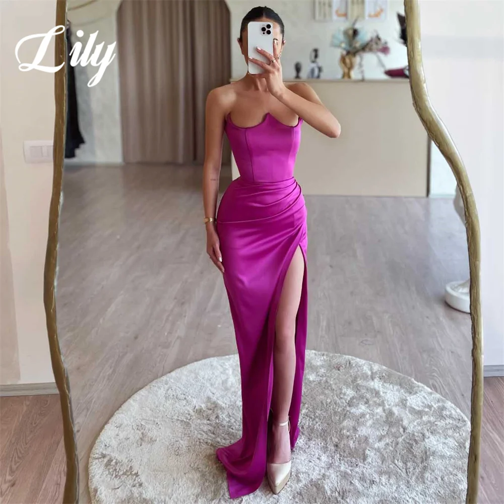 

Lily Purple Woman Evening Dress Gown Trumpet Sexy Scoop Sleeveless Night Dress Gown with Pleats Stain robes de soirée Customized