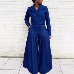 2 Pieces Women's Sets 2024 Autumn Winter Long Sleeve Denim Blazers Suit Tops And Pants Suits Two Piece Set Tracksuit Outfit