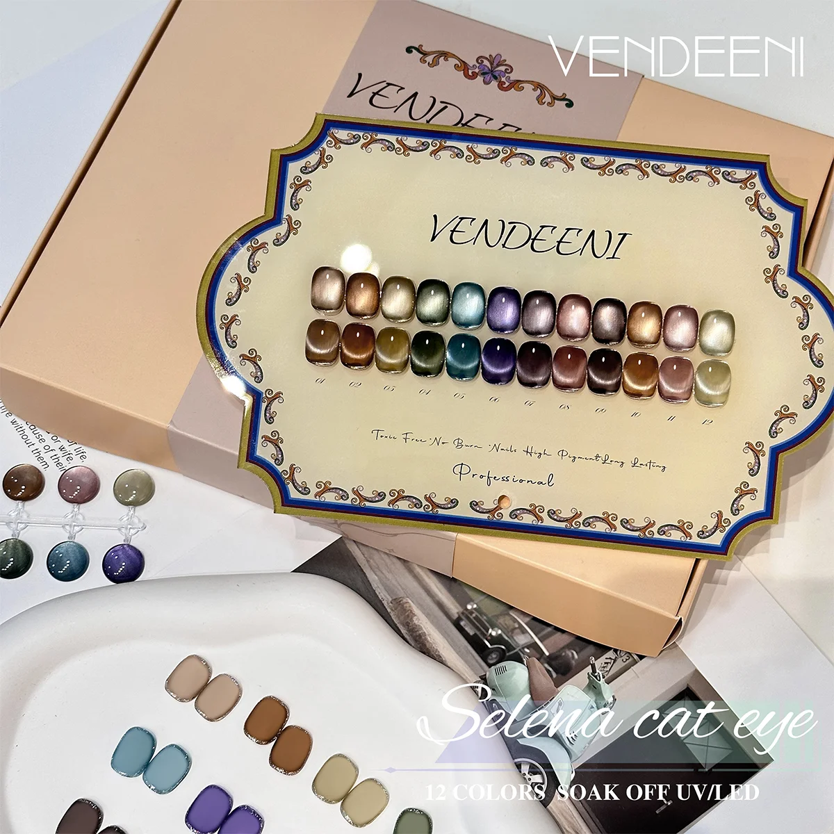 Vendeeni 12Colors Fall Winter Multicolor Moonlight Cat Eye Nail Gel Set  Hot Sale Fashion Nail Art Non-toxic UV Gel Nail Salon