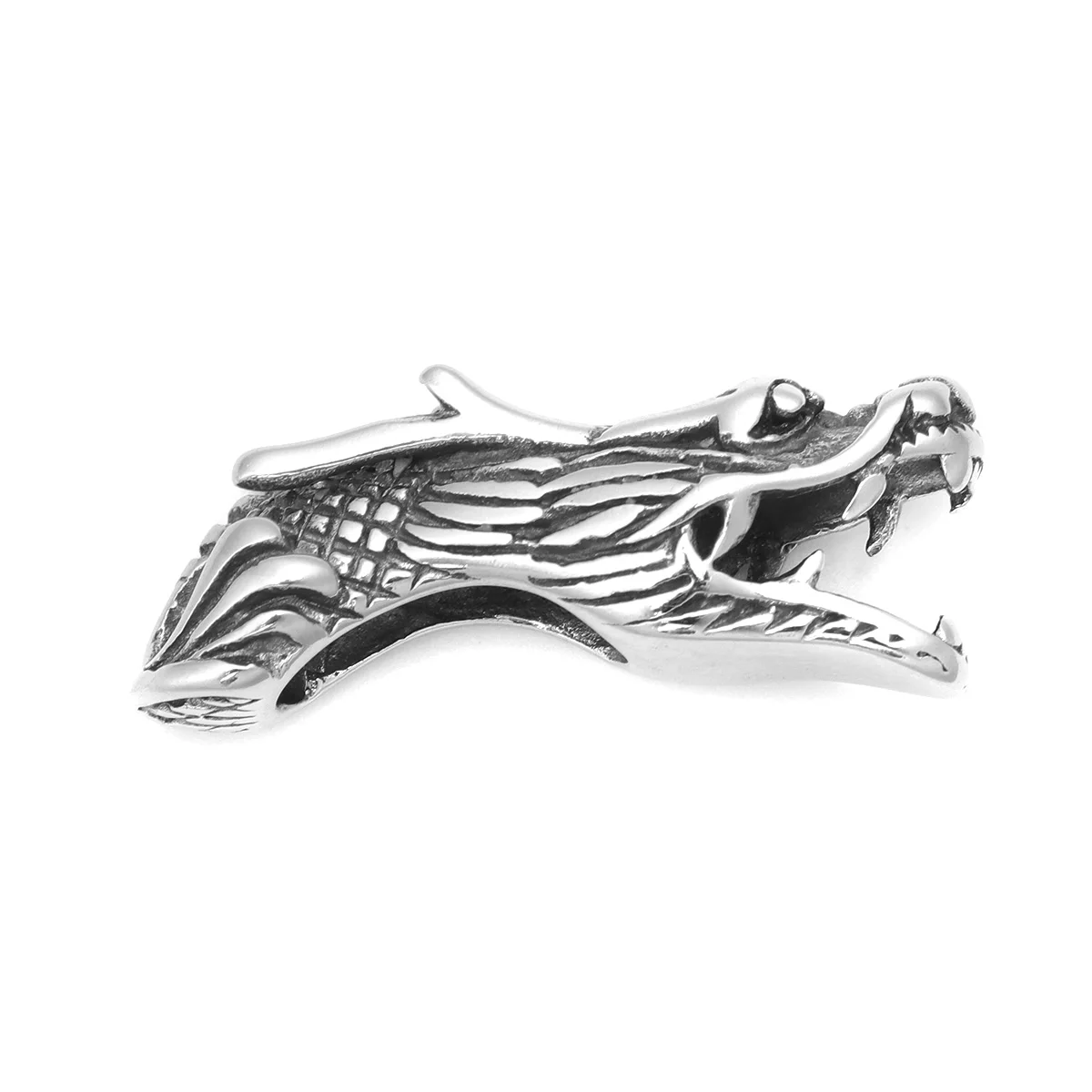 Punk Style 304 Stainless Steel Bead Dragon Tube Bead Antique Silver Color For Diy Bracelet Jewelry Making Supplies 3.6x1.1cm,1PC