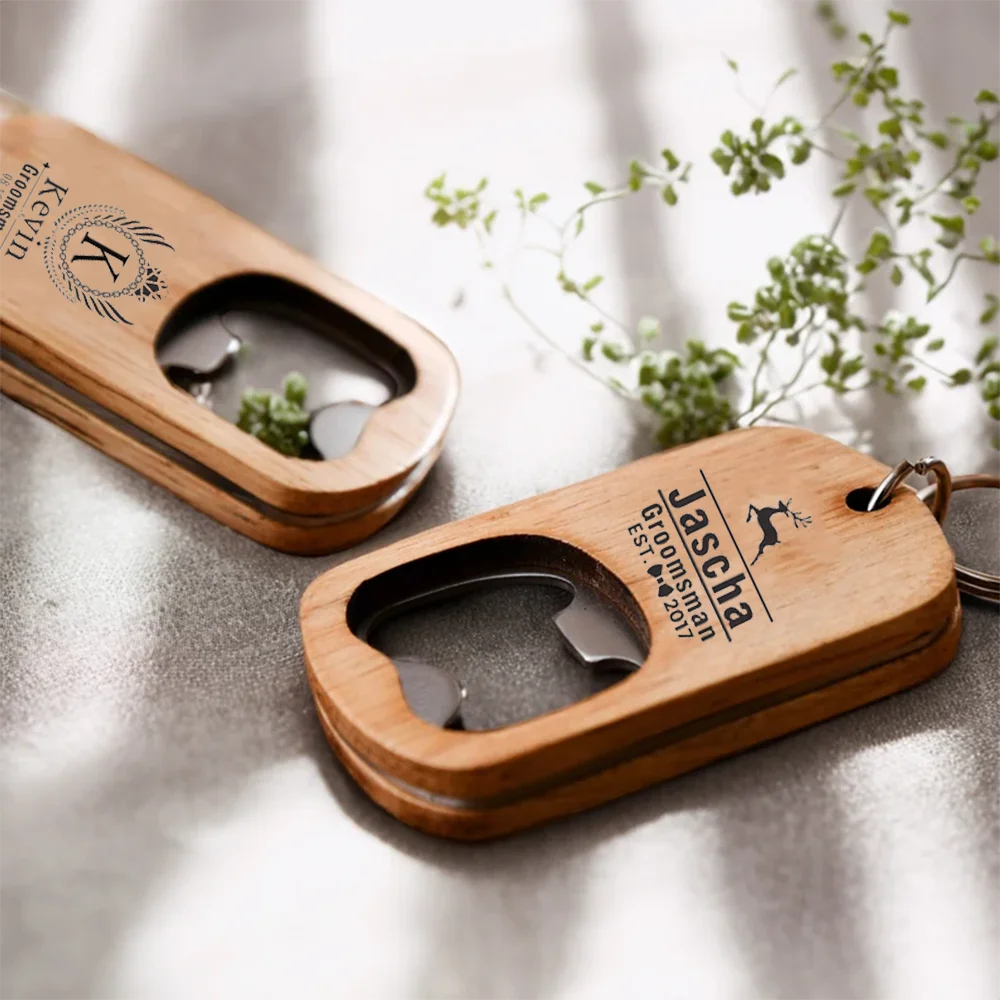 Customized Personalized Text Beer Opener as Stainless Steel Wooden Keychain Creative Home Kitchen Birthday Party wedding Gifts