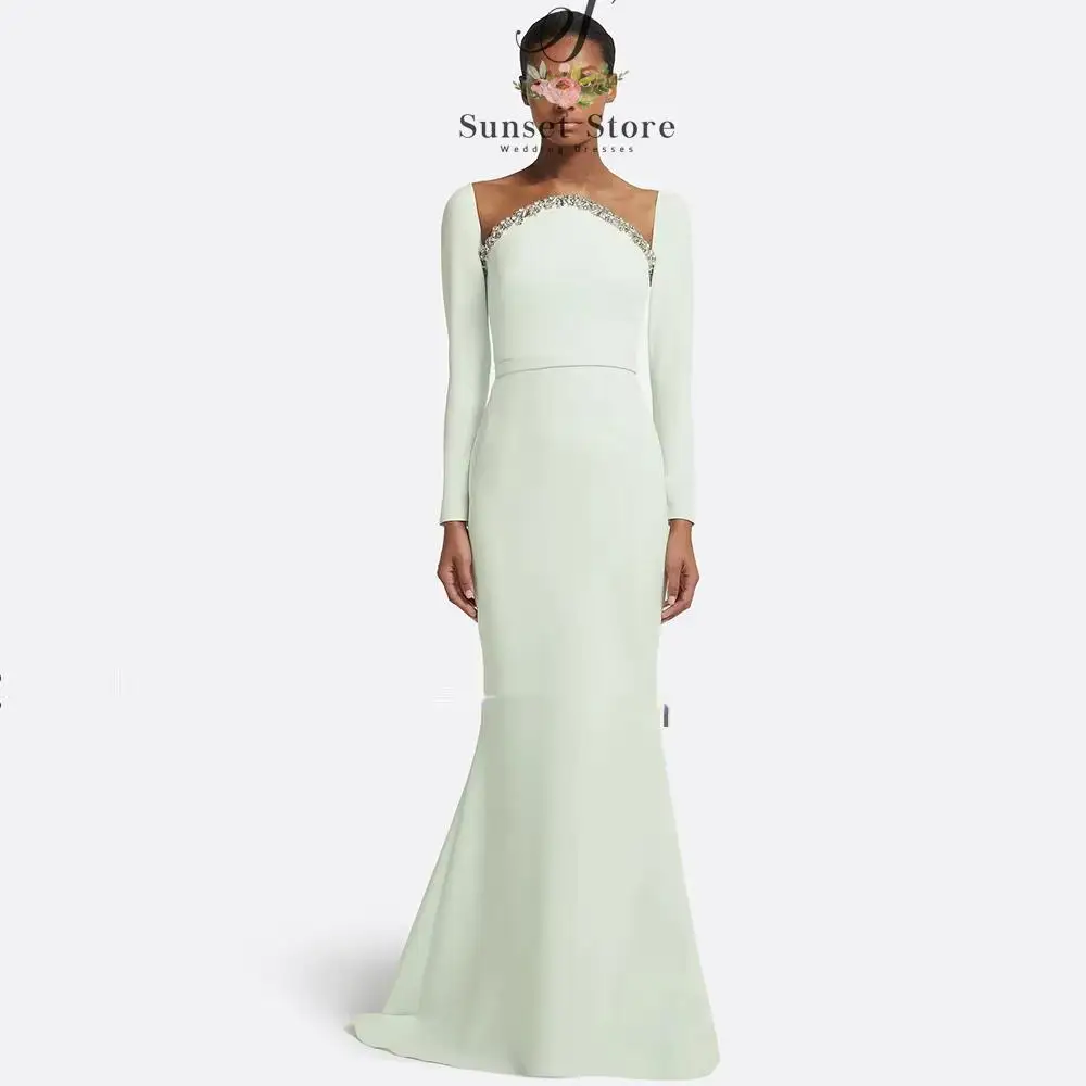 Customized   Dresses for Ladies Jersey Mermaid/Trumpet Celebrity Dress Mint Strapless Rhinestones/Crystals Belt Evening Dress Lo