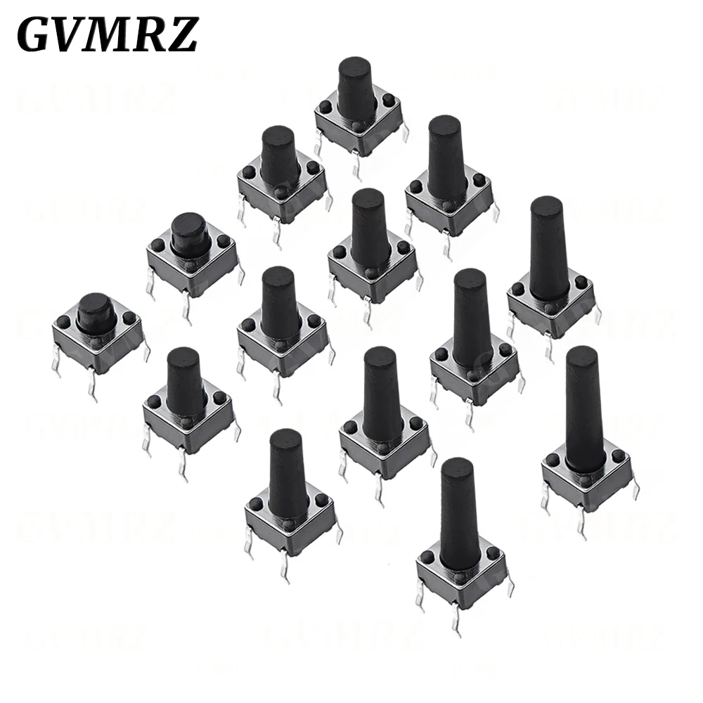 50PCS 6x6 Push Button Switch DIP 6X6X4.3 Light Touch Switch 6*6*4.3/5/6/7/8/9/10/11/12/13MM The Power Switch 4Pin