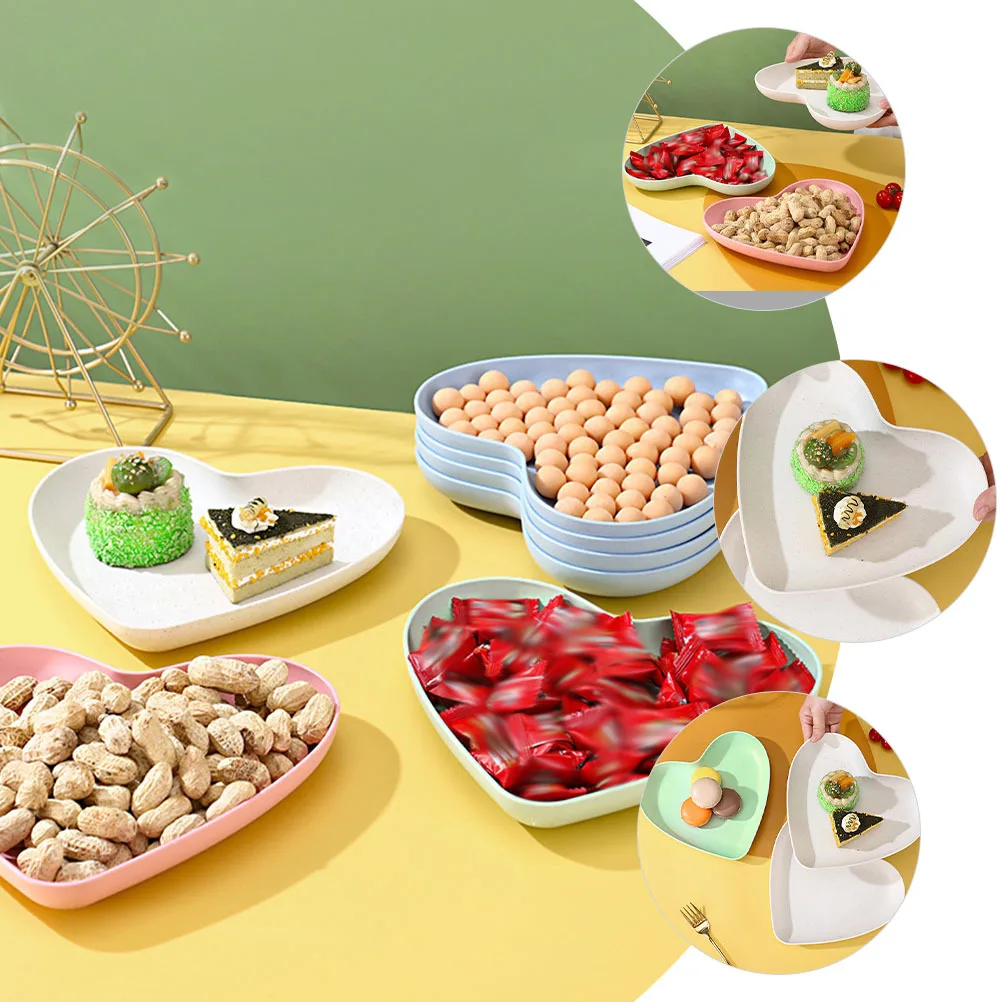 

4Pcs Heart Wheat Straw Tray Multifunctional Food Serving Plate for Kitchen Dining Room Cafe Cake Snack Fruit Dish Plate