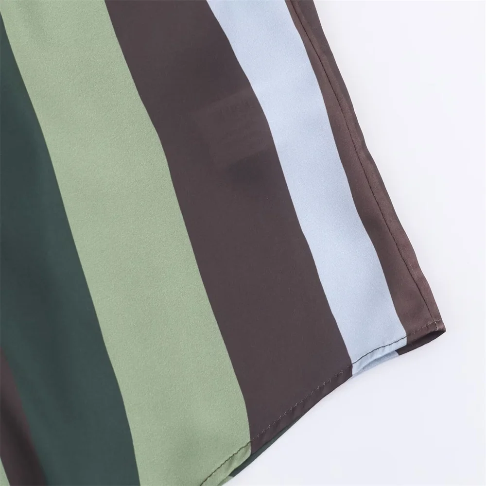 Herbst und Winter Neue Damenmode Einfaches gestreiftes Seidenstrukturhemd