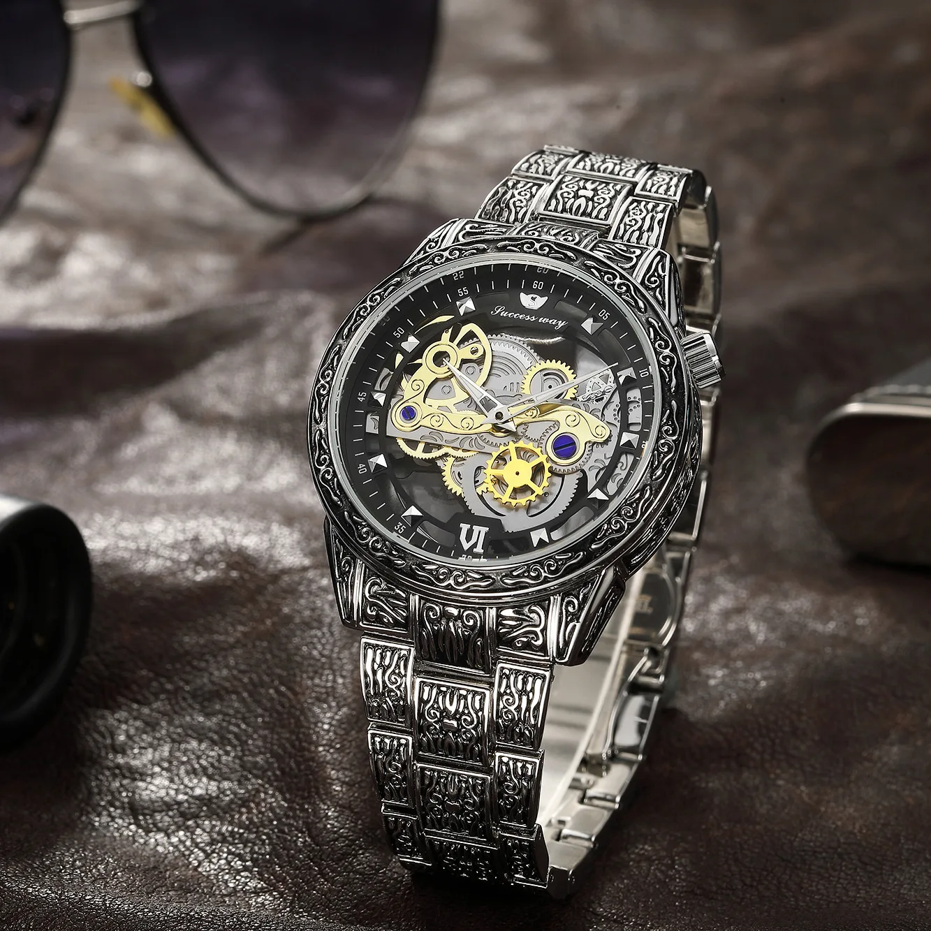 Cool Skeleton Watch Men Luxury Vintage Engraved Watches for Men Quartz Wristwatches Male Clock Relogio Masculino Drop Shipping