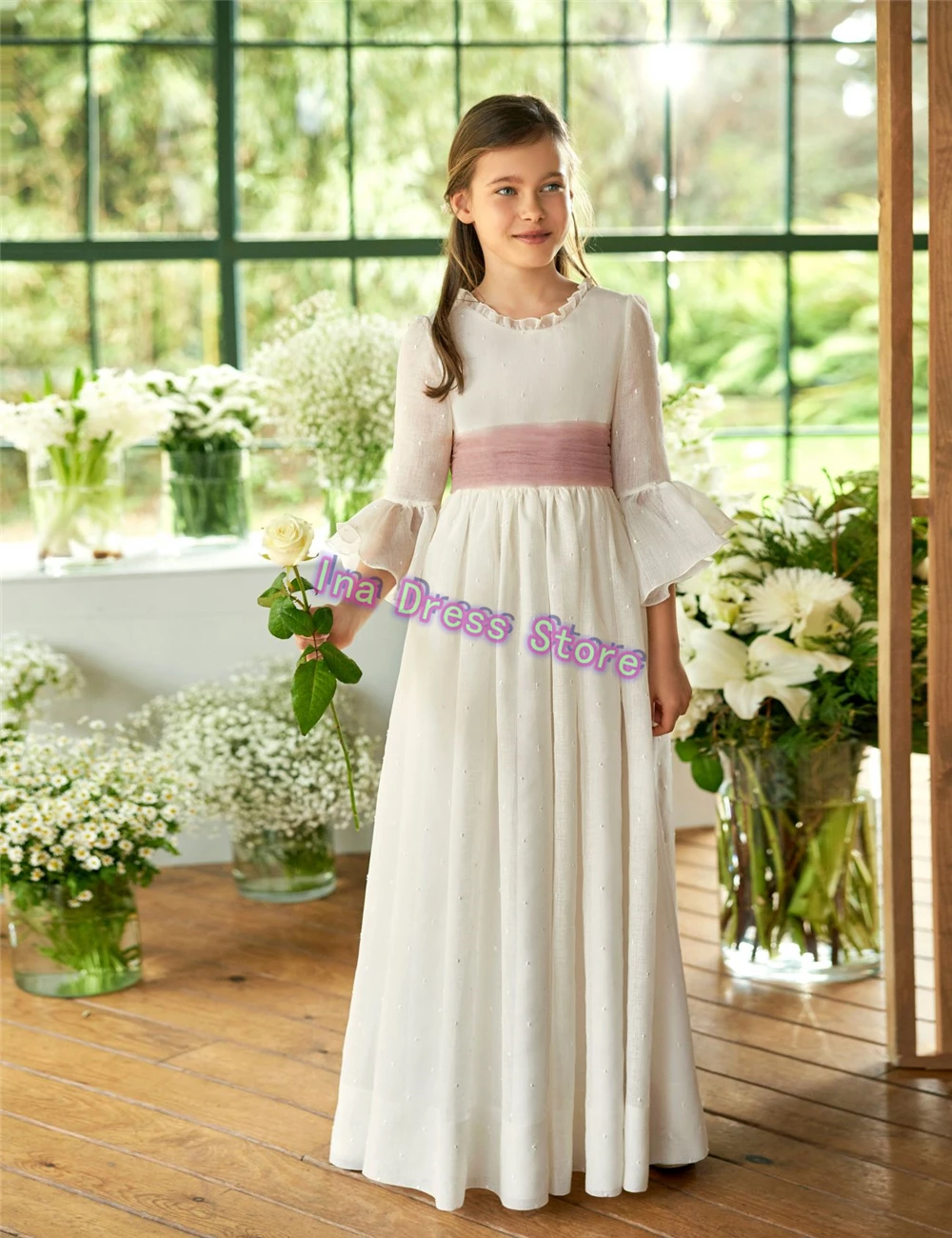 Customised First Communion Gowns Tulle Idyllic Wedding Dresses Flower Girl Dress Princess Girls Birthday Party Banquet Gowns