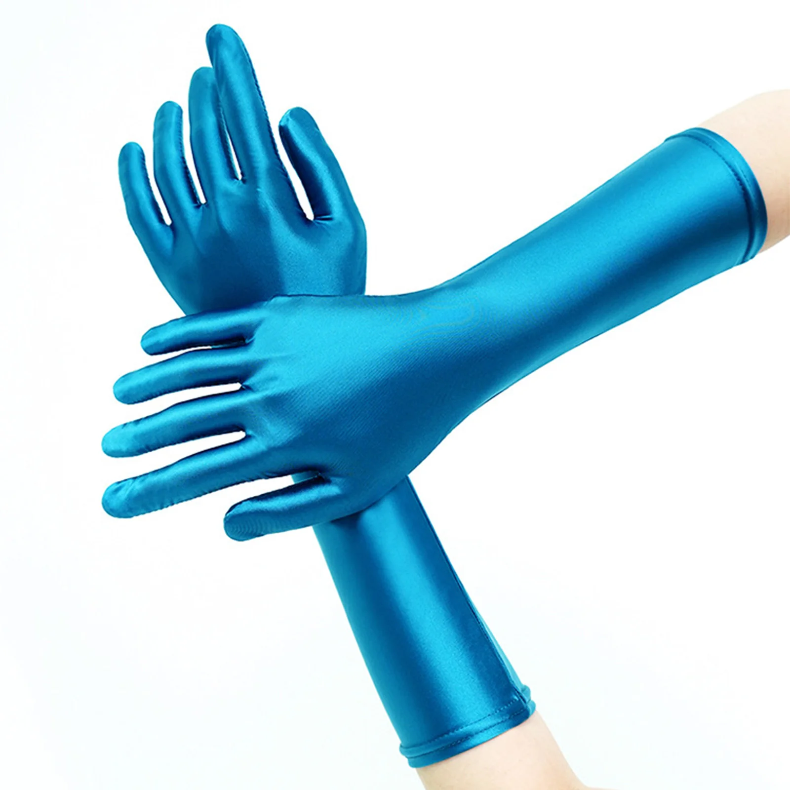 Gants en Satin brillant à l'huile, doigts connectés, Sexy, haute élasticité, Ultra longs, pour carnaval, jeu de rôle, Clubwear, robe
