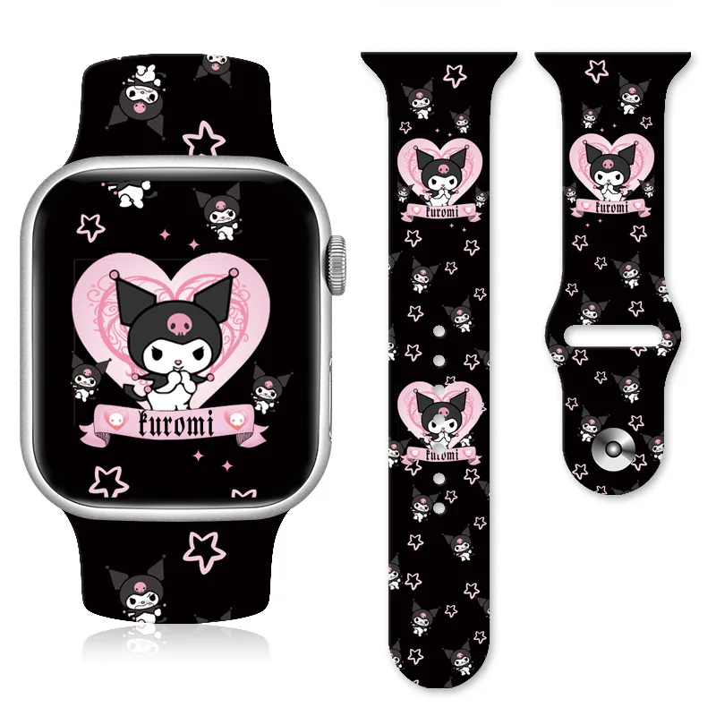 

Sanrio Kuromi Silicone Cute Printing Strap for Apple Watch Band S 8 7 6 5 4 3 2 SE Full Series Apple Watch Cartoon Accessories