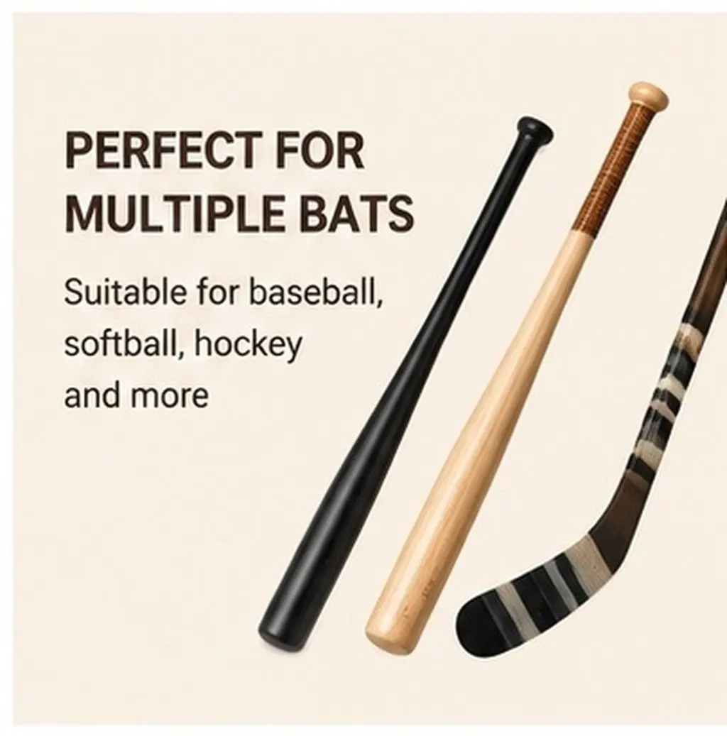 Baseball Bat Display Rack Bamboo Wall Mount Holder Brown for Baseball Softball Hockey Stick Hockey Stick Wall Hanger