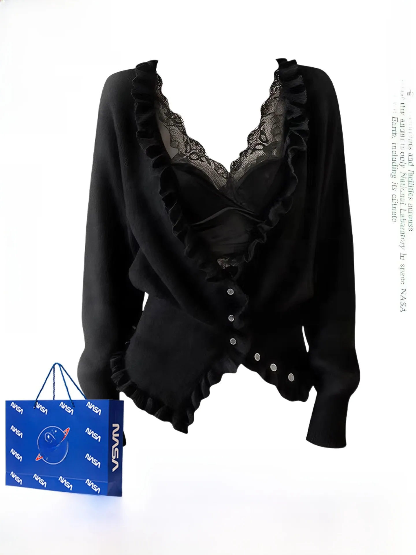 

Bla Lace Strap Open Cardigan Sweater Women Winter New Long Sve Design Waist Cinching Top Two Piece Set Floral Casua...