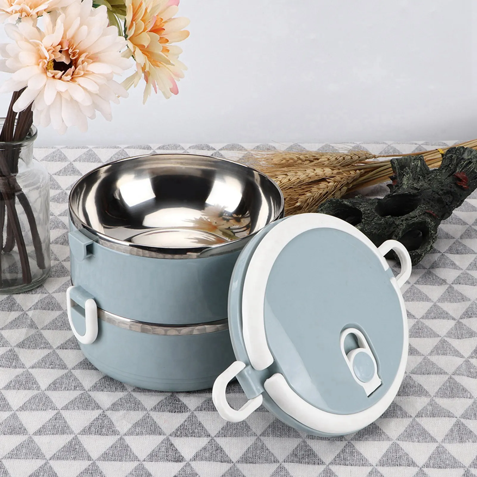 Bento Box Food Container Lunch Box Stainless Steel Lunch Box Portable Stainless Steel Blue Rice Noddles Lunch Box Food Container