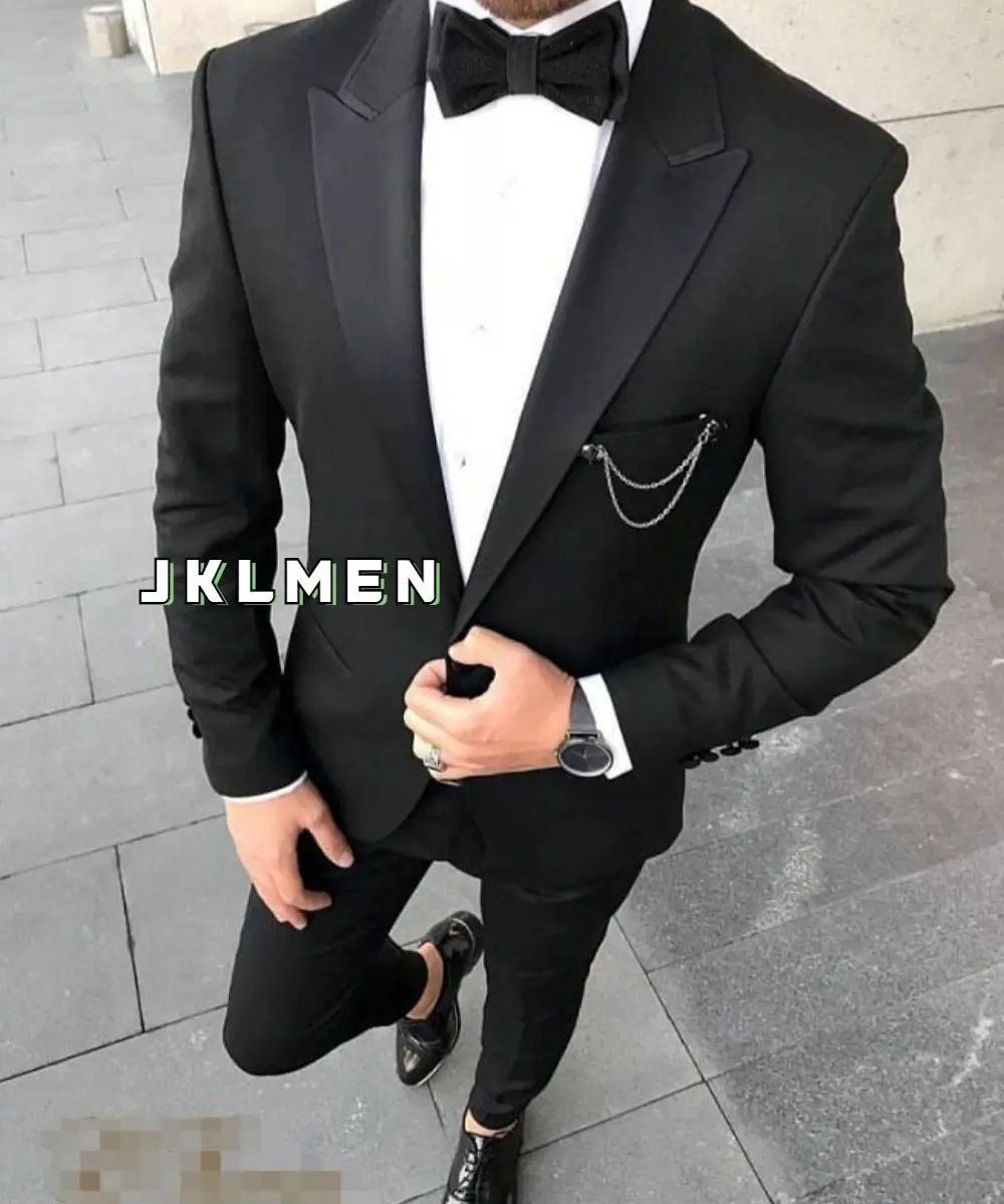 

Wedding Tuxedos Man Party Dinner Wear Suits Slim Fit Groom Outfit Groomsmen Cheap Formal Prom Suits Two Pieces (Jacket +Pants)