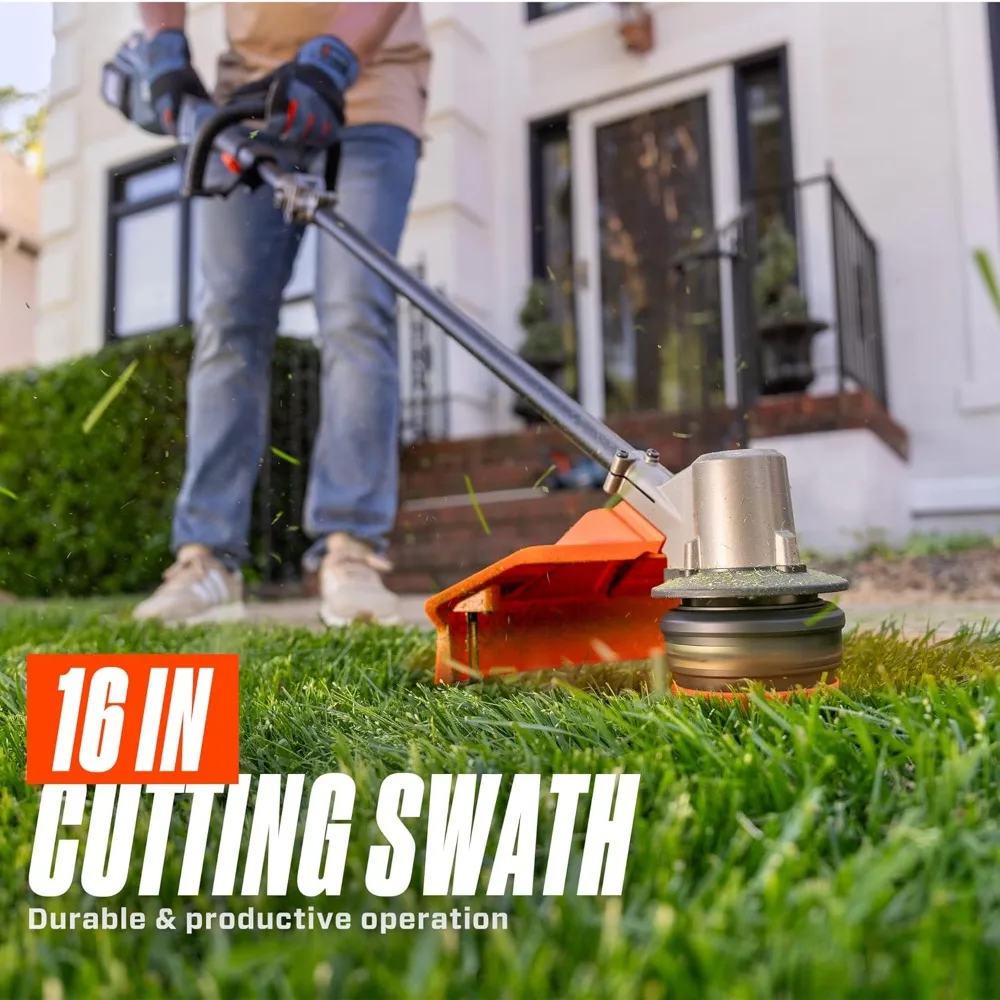 Cordless Brushless Grass Trimmer and Edger Lawn Tool Straight Shaft  Max Cutting Width Bump Feed 3.0 Ah Lithium-ion Battery