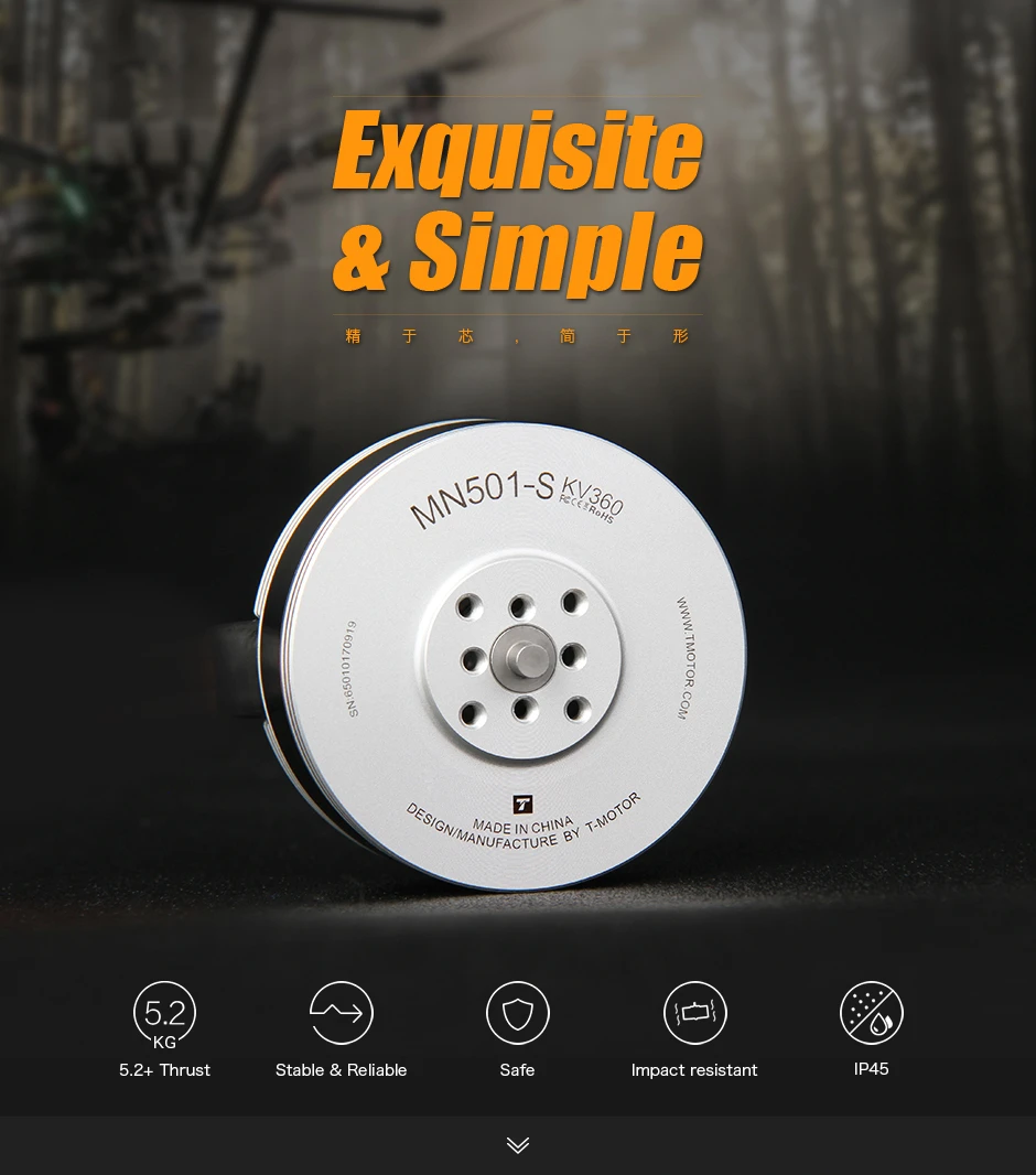 T-Motor MN501-S Brushless DC Dr-one Motor U-AV Engine Exceptional Cooling Performance High Thrust Long Lifespan Accessory