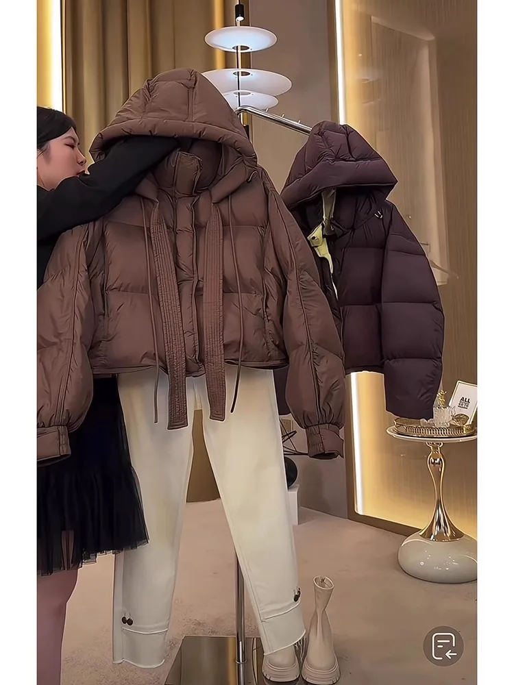 Chic ort com capuz para baixo Jaet feminino cor café coreano sle thi outerwear inverno faion commute sle branco du para baixo