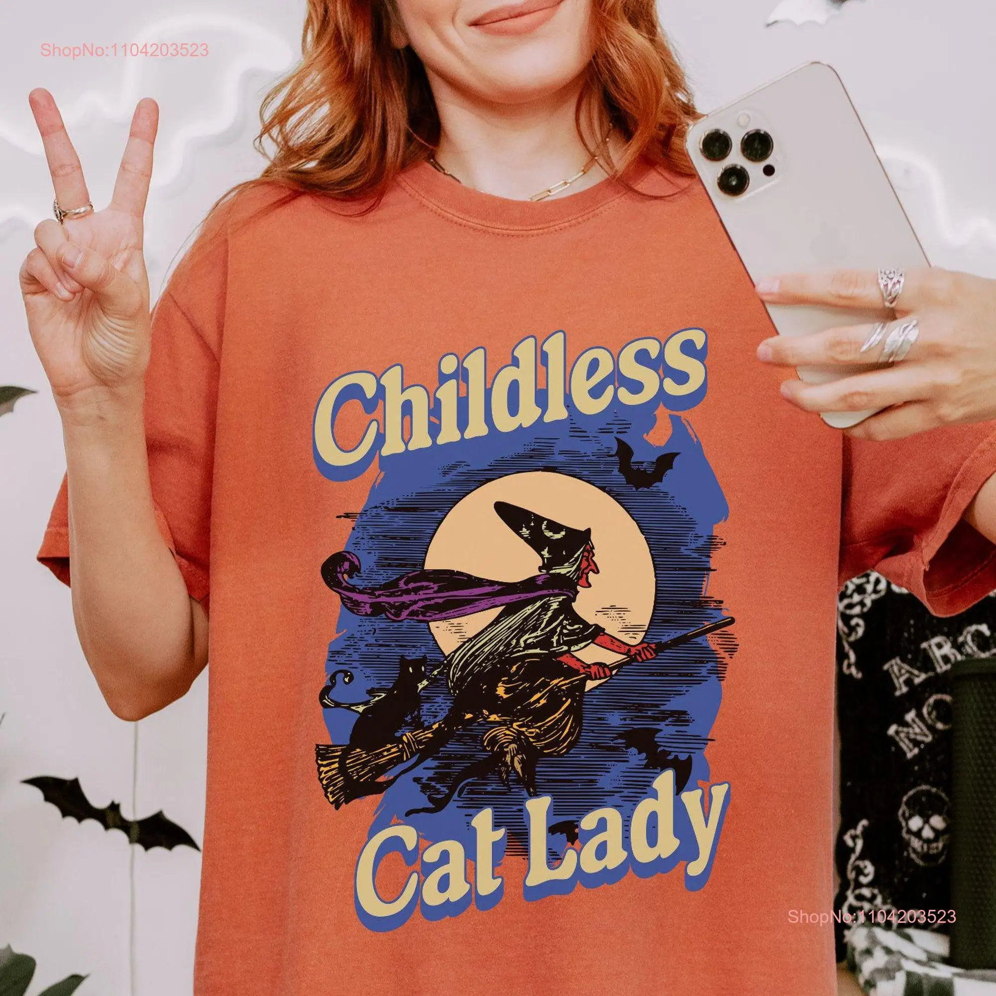 Childless Cat Lady Comfort Color Halloween meme shirt for presidential election 2024 lover tee with pumpkins and bats