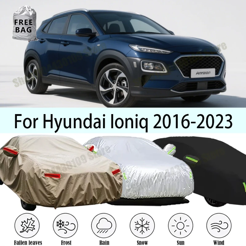 For Hyundai Ioniq 2016-2023 210T Polyester All-Weather Outdoor Car Cover Waterproof Anti-UV Dustproof Exterior Protection