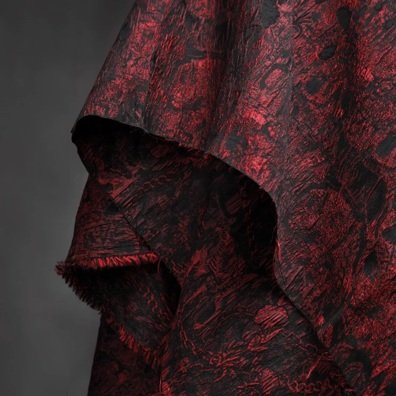 Dark Red Iron Chain Jacquard Texture Fabric Reconstruction Retro Jacket  Suit Skirt Bag  Clothing Designer Fabric