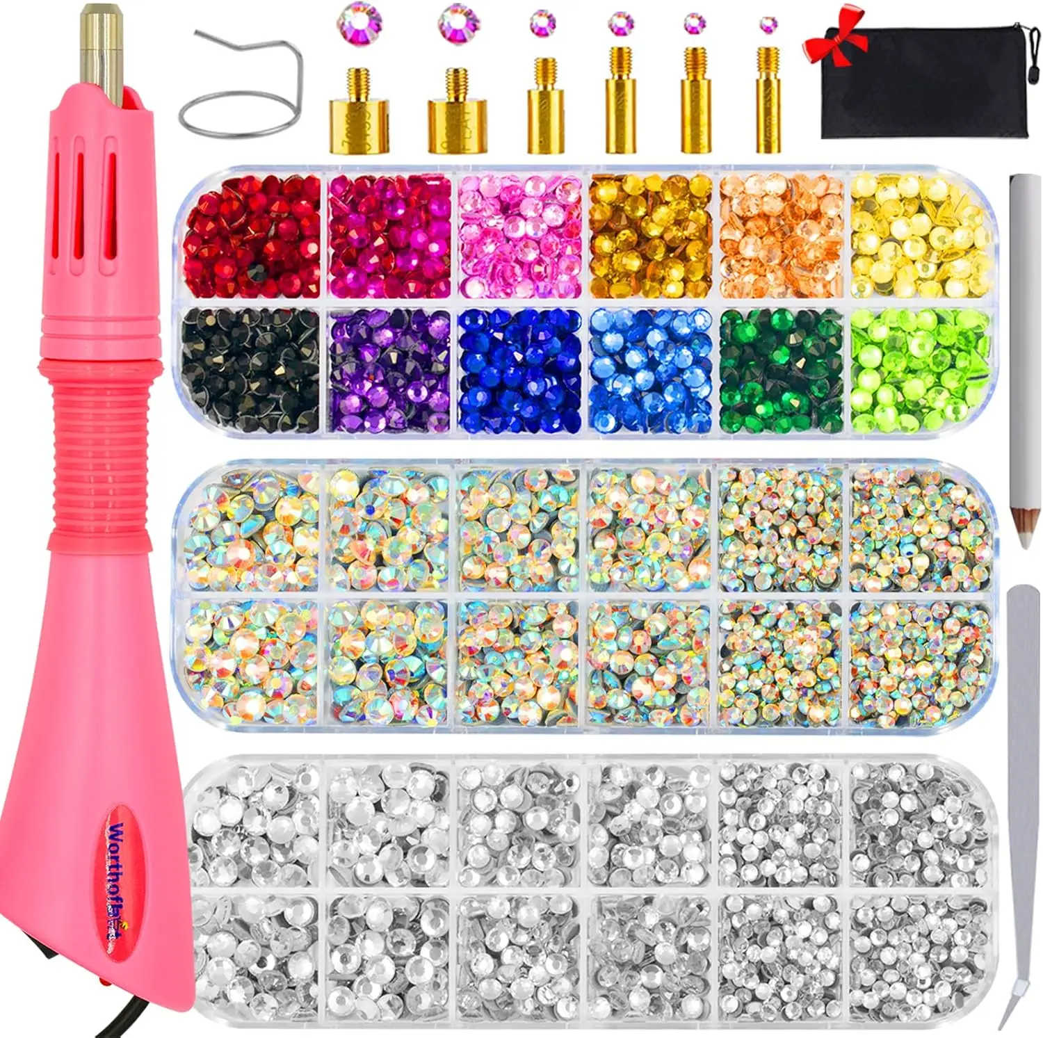 

Hot Fix Rhinestone Applicator Kit with 5000 AB Crystals, 3 Sizes for Clothing & Crafts